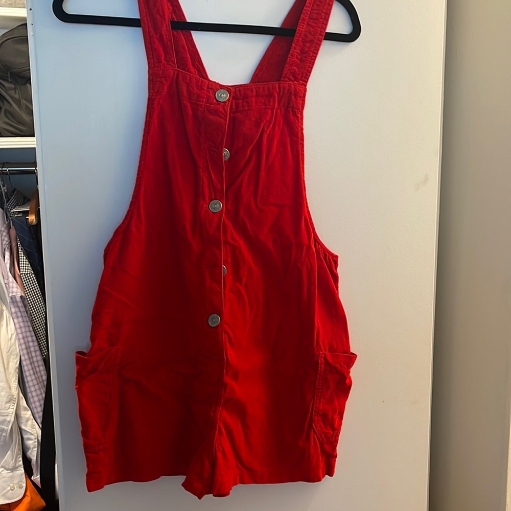 Red corduroy romper